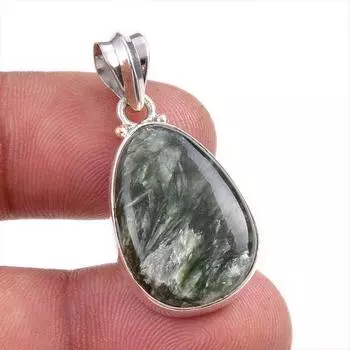 Natural Seraphinite Gemstone 925 Solid Sterling Silver Gift Pendant 1.50 l5F93