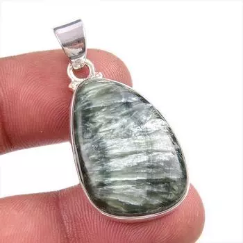 Natural Seraphinite Gemstone 925 Solid Sterling Silver Gift Pendant 1.50 Z5r85