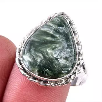 Natural Seraphinite Gemstone 925 Solid Sterling Silver Jewelry Ring Size 10 O6B07