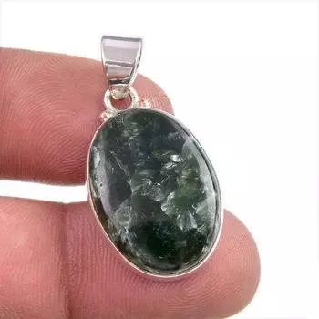 Natural Seraphinite Gemstone 925 Solid Sterling Silver Jewelry Pendant 1.5 d9y25