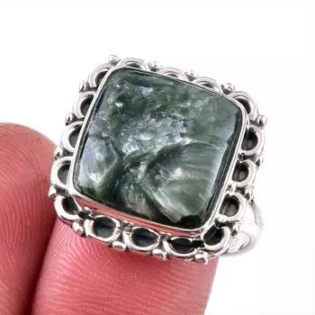 Natural Seraphinite Gemstone 925 Solid Sterling Silver Jewelry Ring Size 9 e8m09