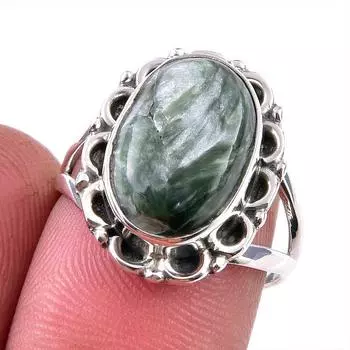 Natural Seraphinite Gemstone 925 Solid Sterling Silver Jewelry Ring Size 7 B7k98