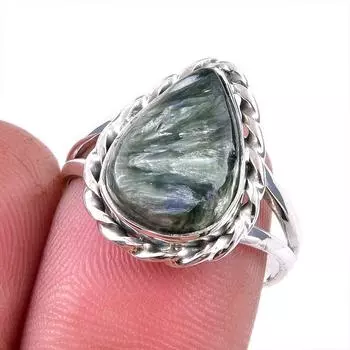 Natural Seraphinite Gemstone 925 Solid Sterling Silver Jewelry Ring Size 8 M3n45