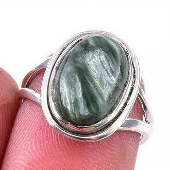 Natural Seraphinite Gemstone 925 Solid Sterling Silver Jewelry Ring Size 6 v9B41
