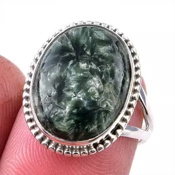 Natural Seraphinite Gemstone 925 Solid Sterling Silver Jewelry Ring Size 6 Y3Z00