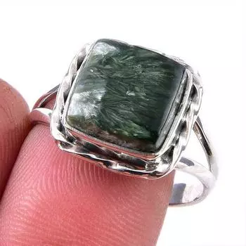 Natural Seraphinite Gemstone 925 Solid Sterling Silver Jewelry Ring Size 10 v4O62