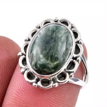 Natural Seraphinite Gemstone 925 Solid Sterling Silver Jewelry Ring Size 6 U6G16