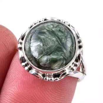 Natural Seraphinite Gemstone 925 Solid Sterling Silver Jewelry Ring Size 7 l9t97