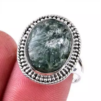 Natural Seraphinite Gemstone 925 Solid Sterling Silver Jewelry Ring Size 8 c8M86