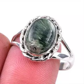 Natural Seraphinite Gemstone 925 Solid Sterling Silver Jewelry Ring Size 10 d8v59