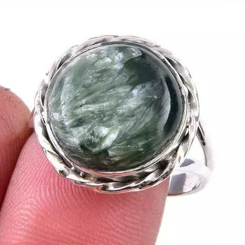 Natural Seraphinite Gemstone 925 Solid Sterling Silver Jewelry Ring Size 10 N4j17