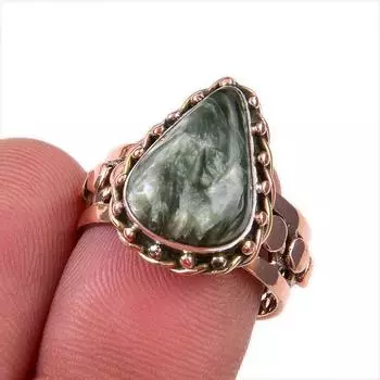 Natural Seraphinite Gemstone 925 Solid Sterling Silver Two Tone Ring Size 7 q7c59