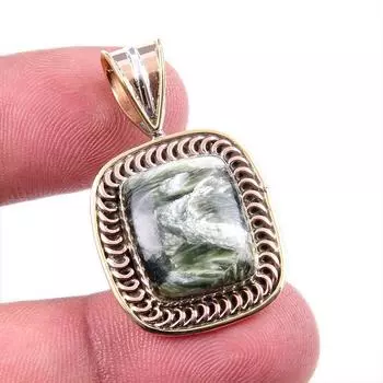 Natural Seraphinite Gemstone 925 Solid Sterling Silver TwoTone Pendant 1.5 j2o44