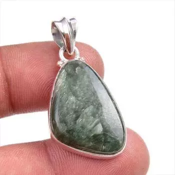 Natural Seraphinite Gemstone 925 Solid Sterling Silver Gift Pendant 1.75 B0F75