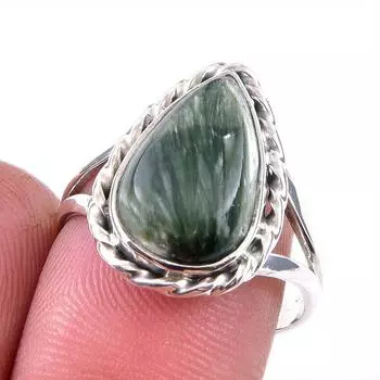 Natural Seraphinite Gemstone 925 Solid Sterling Silver Jewelry Ring Size 8 T8C50