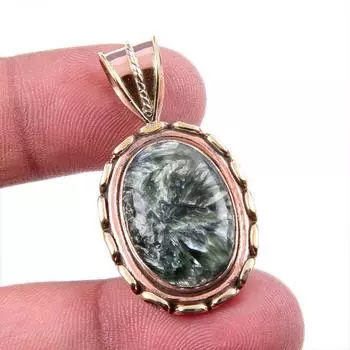 Natural Seraphinite Gemstone 925 Solid Sterling Silver TwoTone Pendant 1.5 U0A28