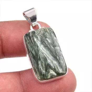 Natural Seraphinite Gemstone 925 Solid Sterling Silver Gift Pendant 1.50 q5G91