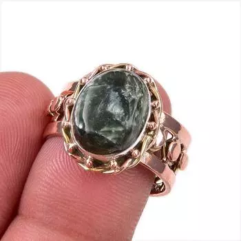 Natural Seraphinite Gemstone 925 Solid Sterling Silver Two Tone Ring S.7.5 P8W32