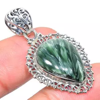 Natural Seraphinite Gemstone 925 Solid Sterling Silver Gift Pendant 1.58 f4V77