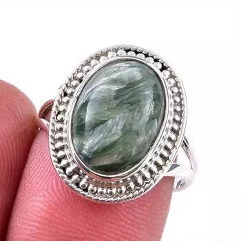Natural Seraphinite Gemstone 925 Solid Sterling Silver Jewelry Ring Size 8 A8j91
