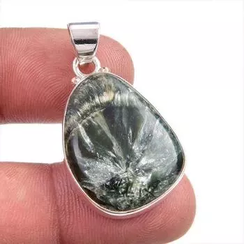 Natural Seraphinite Gemstone 925 Solid Sterling Silver Gift Pendant 1.50 D3j43