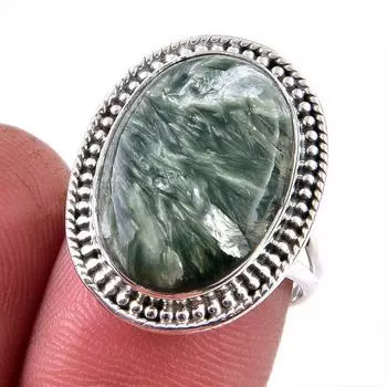 Natural Seraphinite Gemstone 925 Solid Sterling Silver Jewelry Ring Size 7 E1Z24