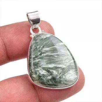 Natural Seraphinite Gemstone 925 Solid Sterling Silver Gift Pendant 1.75 o6I18