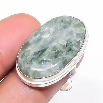 Natural Seraphinite Gemstone 925 Sterling Silver Jewelry Ring Size 7.5 B3K65