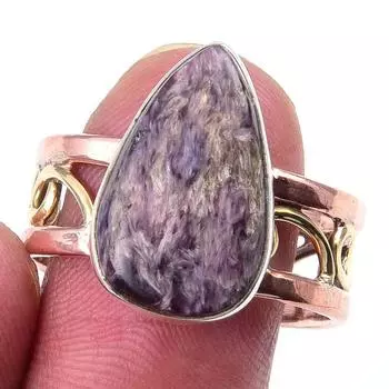 Natural Seraphinite Gemstone 925 Sterling Silver Jewelry Two Tone Ring S.10 C0Q53