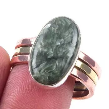 Natural Seraphinite Gemstone 925 Sterling Silver Jewelry Two Tone Ring S.10 G0g72