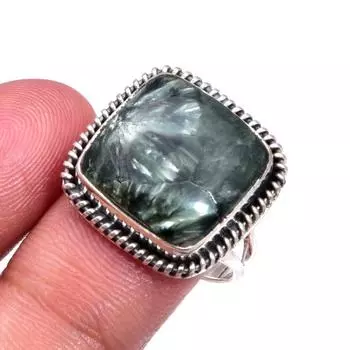 Natural Seraphinite Gemstone Handmade 925 Solid Sterling Silver Ring Size 8 U2o07