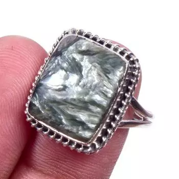 Natural Seraphinite Gemstone Handmade 925 Solid Sterling Silver Ring Size 9 n0B91
