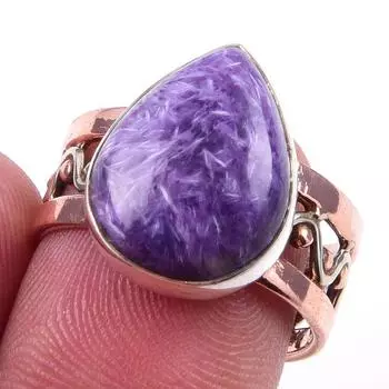 Natural Seraphinite Gemstone Handmade 925 Sterling Silver Two Tone Ring S.7 K4i00