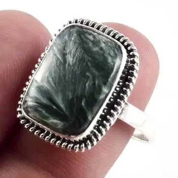 Natural Seraphinite Gemstone Handmade 925 Sterling Silver Jewelry Ring S.9 d8G25