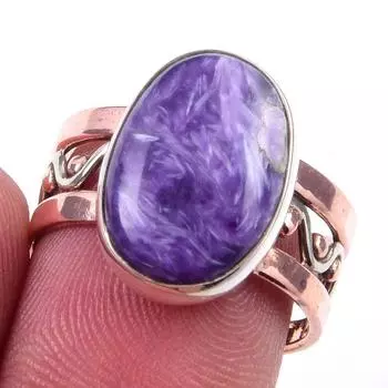 Natural Seraphinite Gemstone Handmade 925 Sterling Silver Two Tone Ring S.7 Y0p70