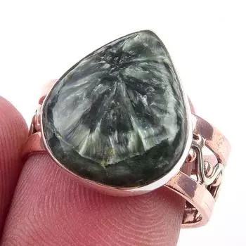 Natural Seraphinite Gemstone Handmade 925 Sterling Silver Two Tone Ring S.8 D1t36