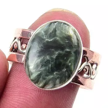 Natural Seraphinite Gemstone Handmade 925 Sterling Silver Two Tone Ring S.9 V6K84
