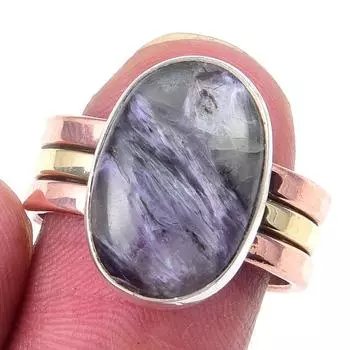Natural Seraphinite Gemstone Handmade 925 Sterling Silver Two Tone Ring S.7 U3d93