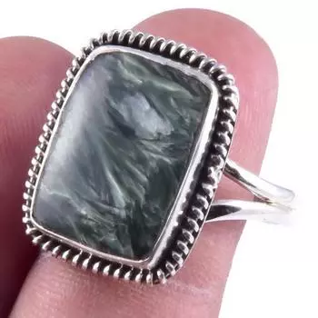 Natural Seraphinite Gemstone Handmade 925 Sterling Silver Gift Ring S.10 O4Z08