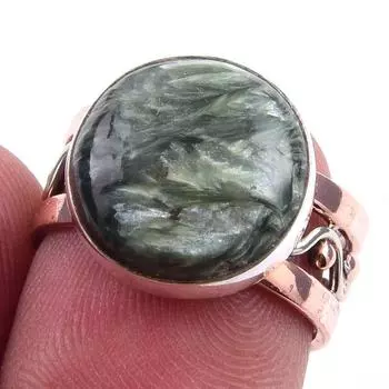 Natural Seraphinite Gemstone Handmade 925 Sterling Silver Two Tone Ring S.6 V6N55