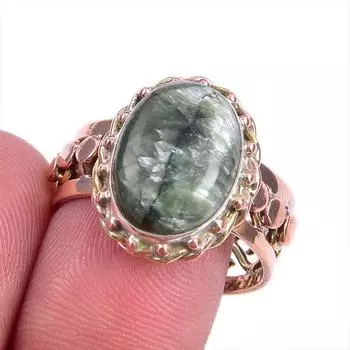 Natural Seraphinite Gemstone Two Tone 925 Sterling Silver Gift Ring S.9.5 d2l72