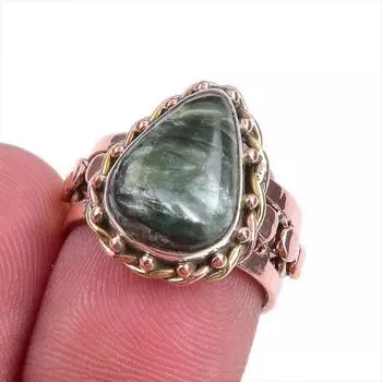 Natural Seraphinite Gemstone Two Tone 925 Sterling Silver Jewelry Ring S.6 h3u06