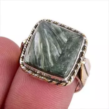 Natural Seraphinite Gemstone Two Tone 925 Sterling Silver Jewelry Ring S.7 e1j55