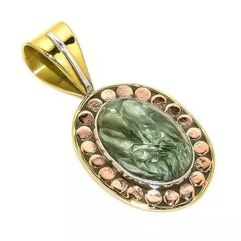 Natural Seraphinite TwoTone 925 Solid Sterling Silver Jewelry Pendant 1.50 p8s83