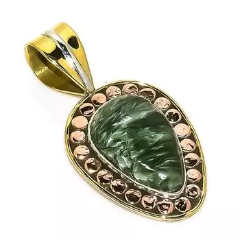 Natural Seraphinite TwoTone 925 Solid Sterling Silver Jewelry Pendant 1.25 Z7N39