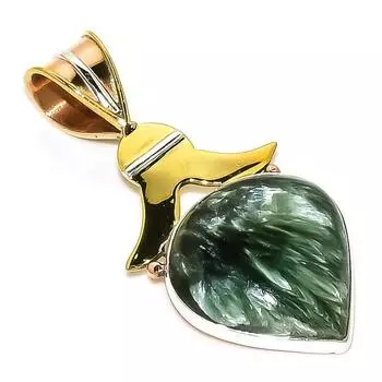 Natural Seraphinite TwoTone 925 Solid Sterling Silver Jewelry Pendant 1.75 S3P75