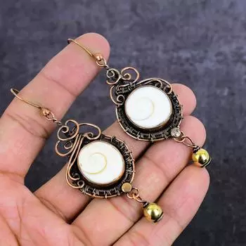 Серьги из натурального камня-ракушки ручной работы из медной проволоки 3,23 дюйма p9z46