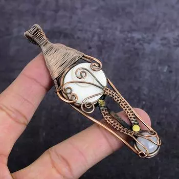 Natural Shell Gemstone Handmade Copper Wire Wrap Jewelry Pendant 4.02 h8c69