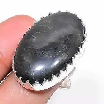 Natural Silver Sheen Obsidian 925 Sterling Silver Jewelry Ring Size 9 Y6r56