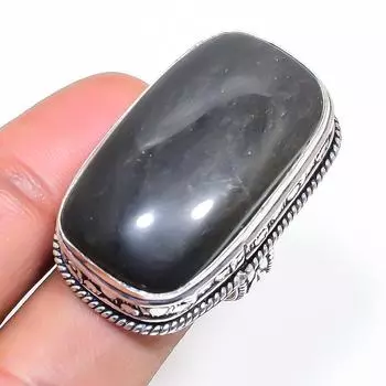 Natural Silver Sheen Obsidian 925 Sterling Silver Jewelry Ring Size 7 v9w61